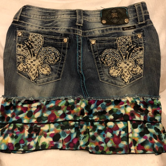 Miss Me Denim Skirt with Multi-Color Ruffles - Picture 1 of 7